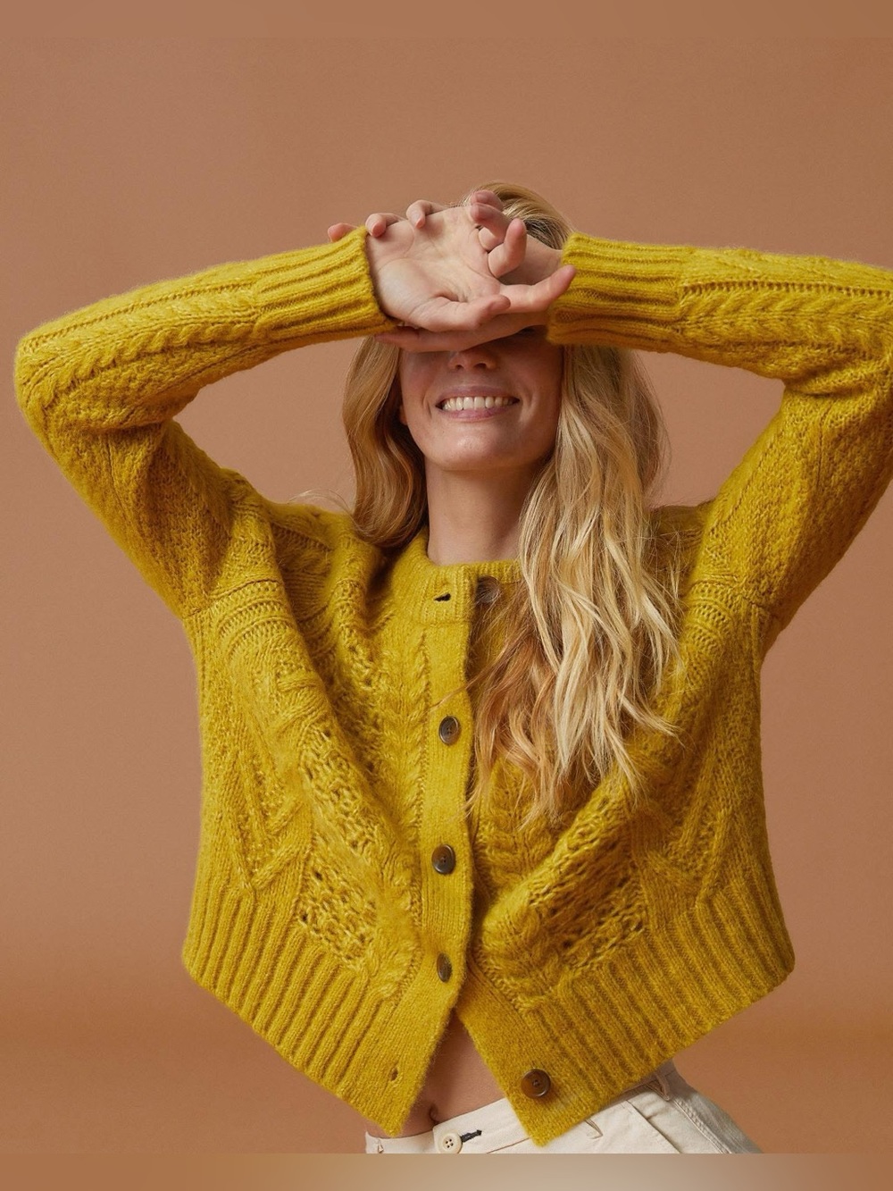 Everlane mustard yellow knit cardigan wool / alpaca blend size large NWT
